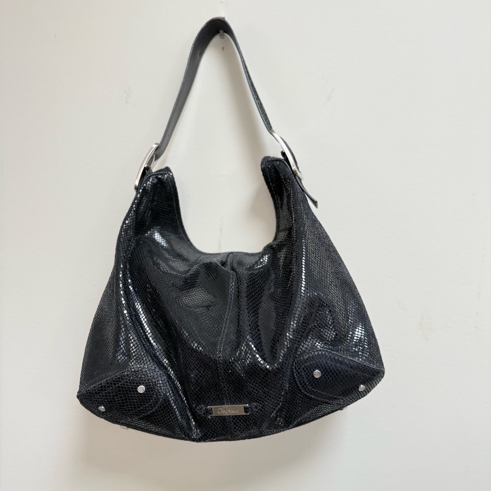 Cole Haan Black Embossed Leather Hobo Shoulder Bag